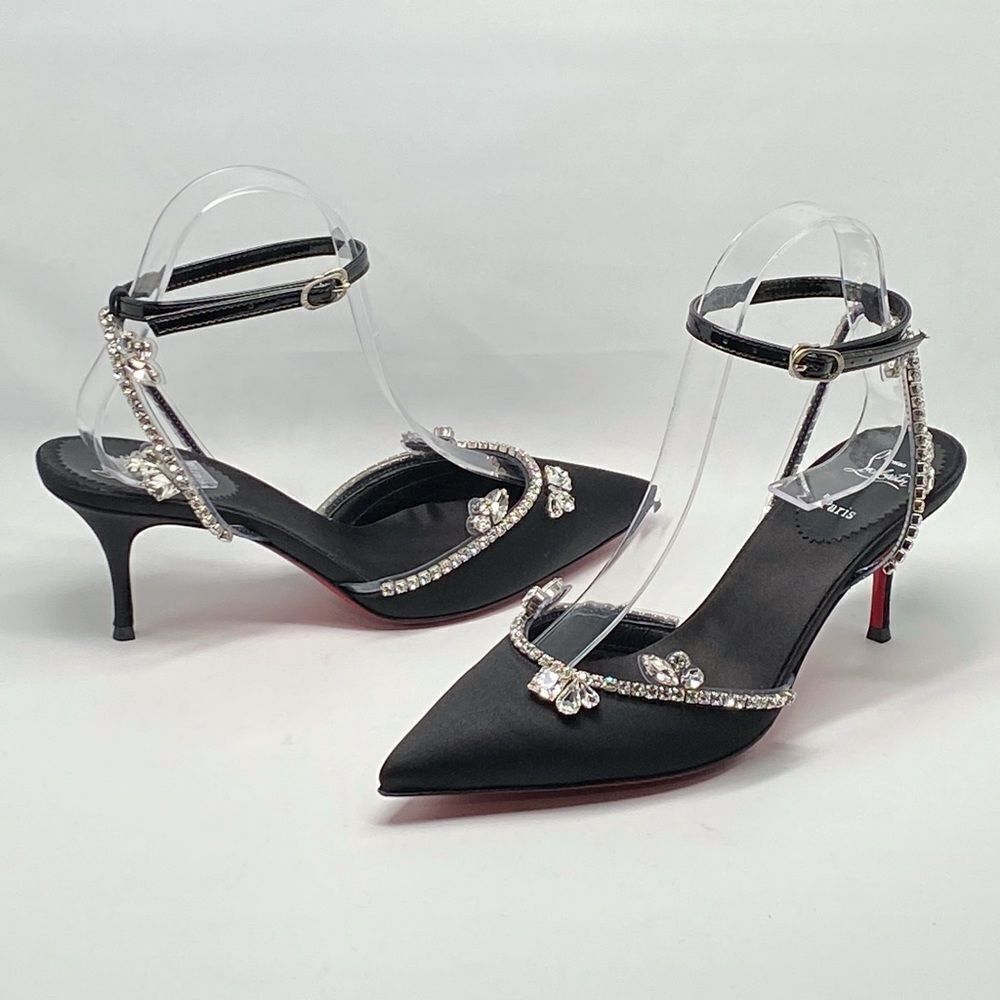 Christian Louboutin Marykate Queen Crystal-Embellished Satin Pumps size 37.5